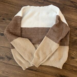 SHEIN Women's Sweater in Brown and Cream Stripes